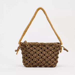 Zara rope cord recycled tote purse bag brown yellow gold eco friendly